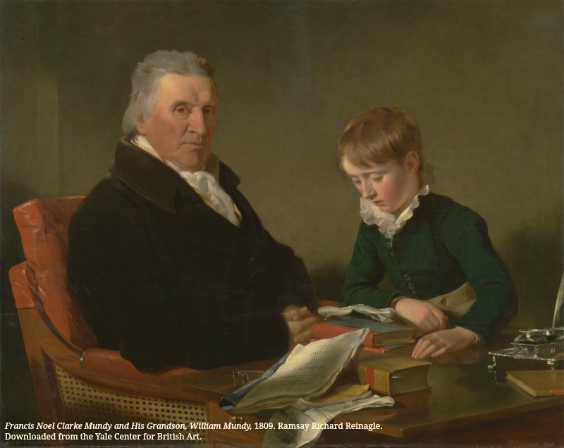 Painting of older gentleman and his grandson