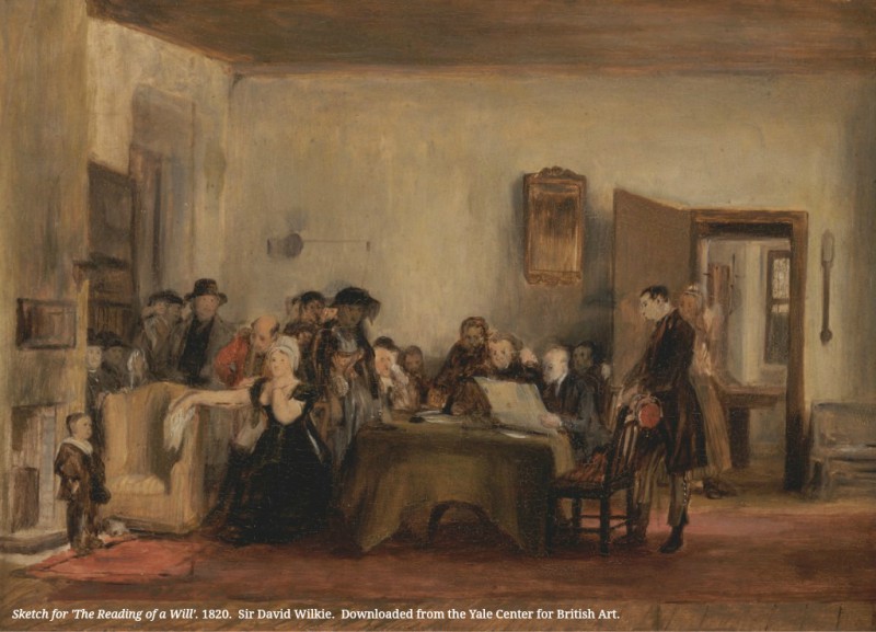 Painting of a will being readi to family